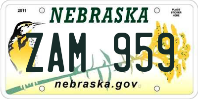 NE license plate ZAM959