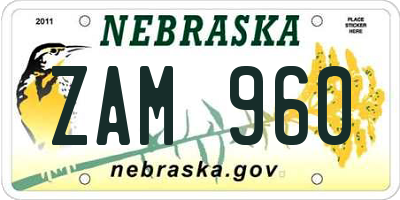 NE license plate ZAM960
