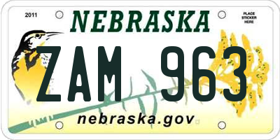 NE license plate ZAM963