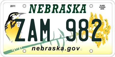 NE license plate ZAM982