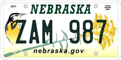 NE license plate ZAM987