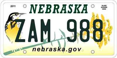 NE license plate ZAM988