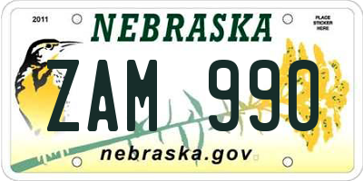 NE license plate ZAM990