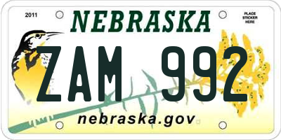 NE license plate ZAM992
