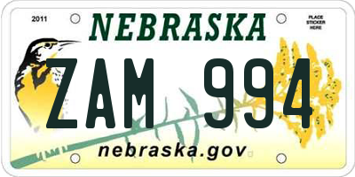 NE license plate ZAM994