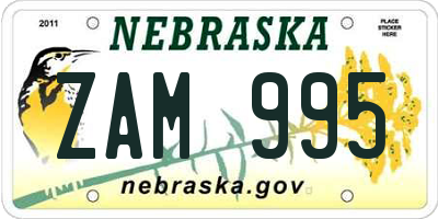 NE license plate ZAM995