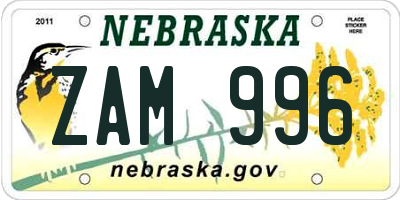 NE license plate ZAM996