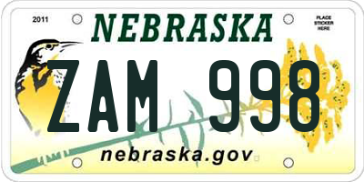 NE license plate ZAM998