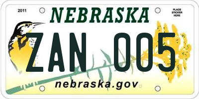 NE license plate ZAN005