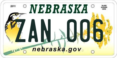 NE license plate ZAN006