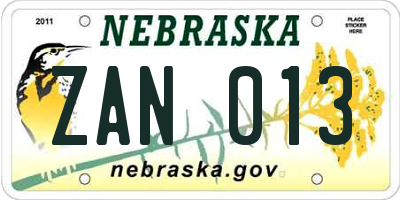 NE license plate ZAN013