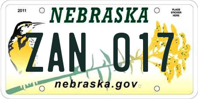 NE license plate ZAN017