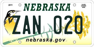 NE license plate ZAN020