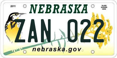NE license plate ZAN022