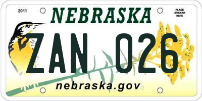 NE license plate ZAN026
