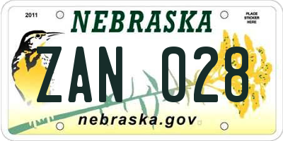 NE license plate ZAN028