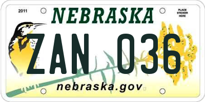 NE license plate ZAN036