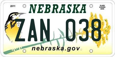 NE license plate ZAN038