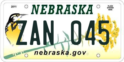 NE license plate ZAN045