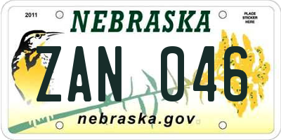 NE license plate ZAN046