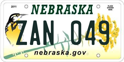 NE license plate ZAN049