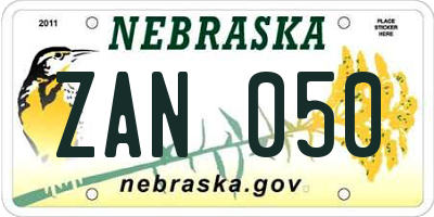 NE license plate ZAN050