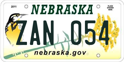 NE license plate ZAN054