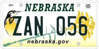NE license plate ZAN056