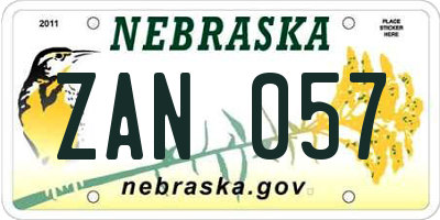 NE license plate ZAN057