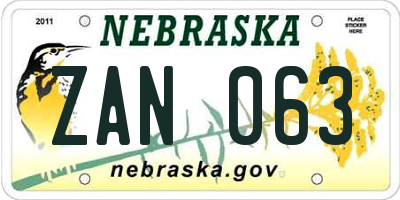 NE license plate ZAN063