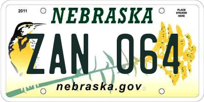 NE license plate ZAN064