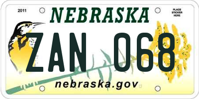 NE license plate ZAN068