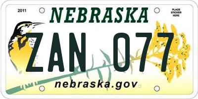 NE license plate ZAN077