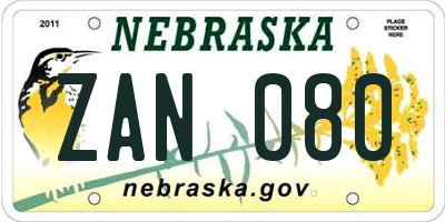 NE license plate ZAN080