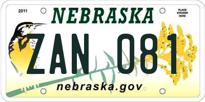 NE license plate ZAN081