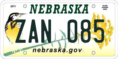 NE license plate ZAN085