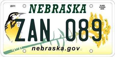 NE license plate ZAN089