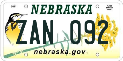 NE license plate ZAN092