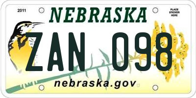 NE license plate ZAN098