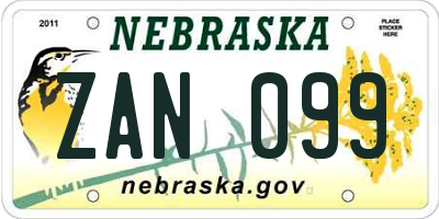 NE license plate ZAN099