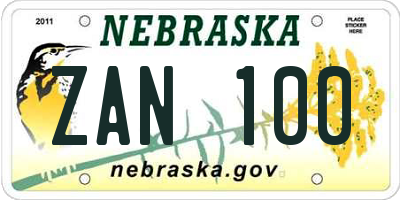 NE license plate ZAN100