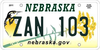 NE license plate ZAN103