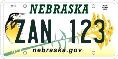 NE license plate ZAN123