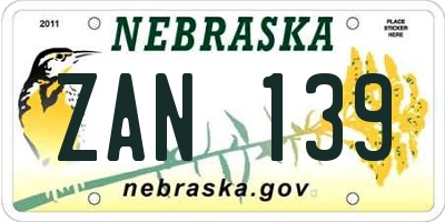 NE license plate ZAN139