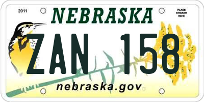 NE license plate ZAN158