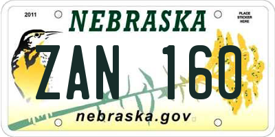 NE license plate ZAN160