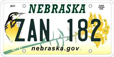 NE license plate ZAN182