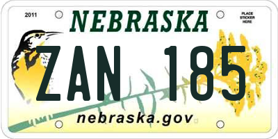 NE license plate ZAN185