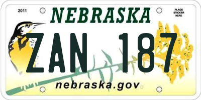 NE license plate ZAN187