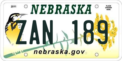 NE license plate ZAN189